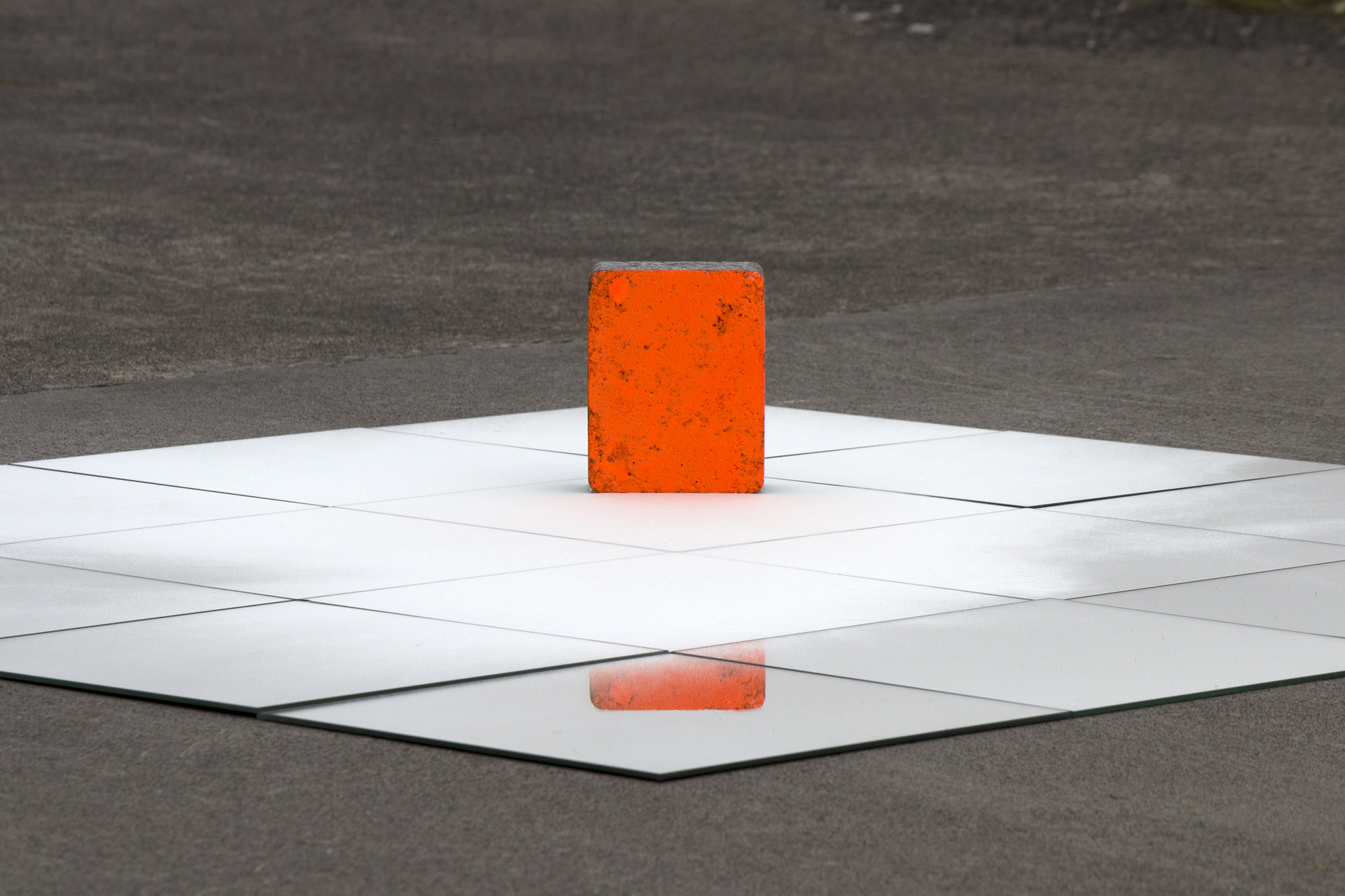    buoy for those between the spray and sky  , 2013 mirrors, glass microspheres, concrete, spray paint, natural light 4.5 x 47.5 x 47.5 in.  Skagaströnd, Iceland 