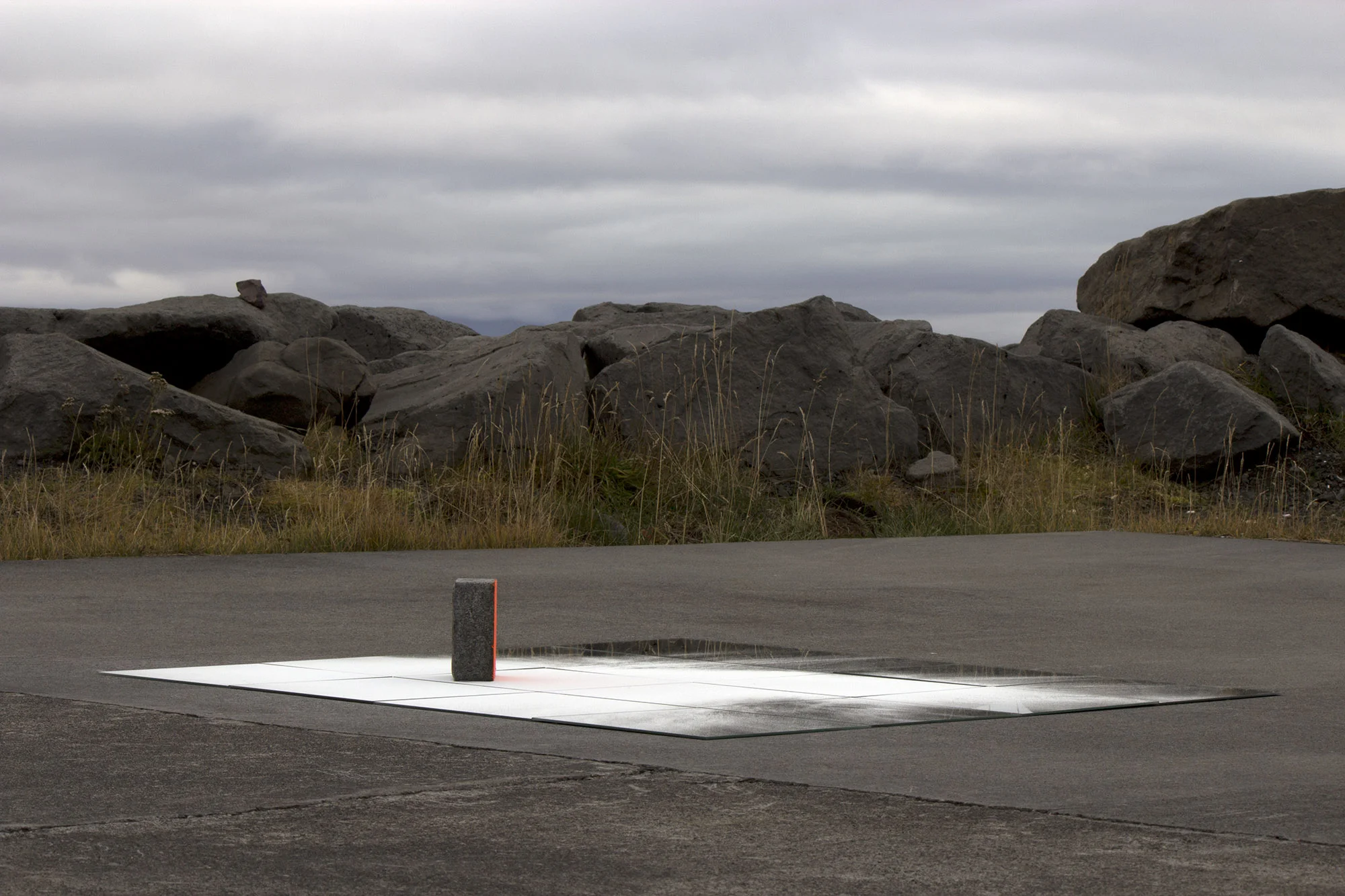 buoy for those between the spray and sky , 2013 mirrors, glass microspheres, concrete, spray paint, natural light 4.5 x 47.5 x 47.5 in. Skagaströnd, Iceland