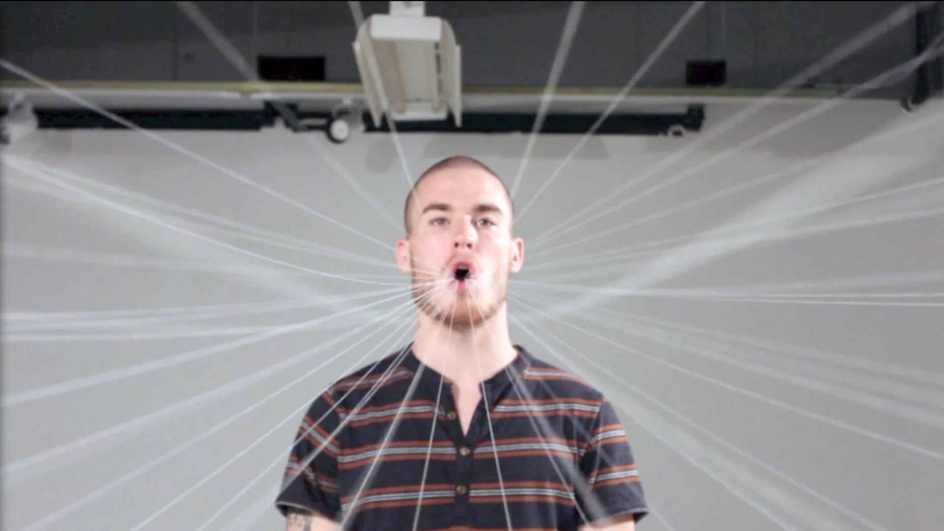 Tyler O’Brien Introduction to Textiles , 2014 Virginia Commonwealth University Hybridity / Use disparate materials, processes or concepts to create a unified, hybrid whole. Tyler filmed himself performing speech exercises. Strings attached his tongue to a large canvas, the surface of which exaggerated his movements.