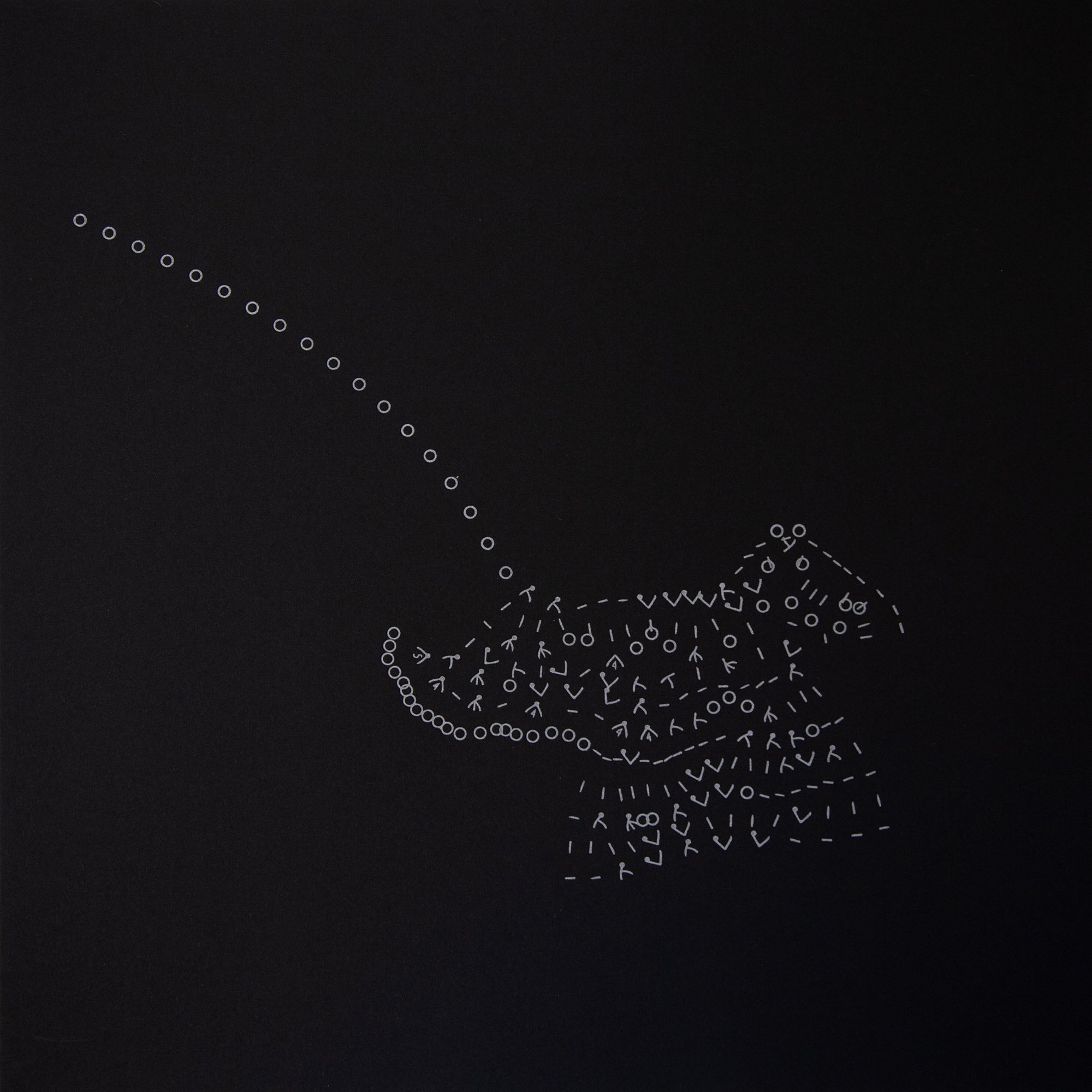 points of rupture (glacier de la plaine morte icequake 2016) , 2020 letterpress print of knitting pattern coded using cryoseismic data, edition of 15 18 x 18 in.