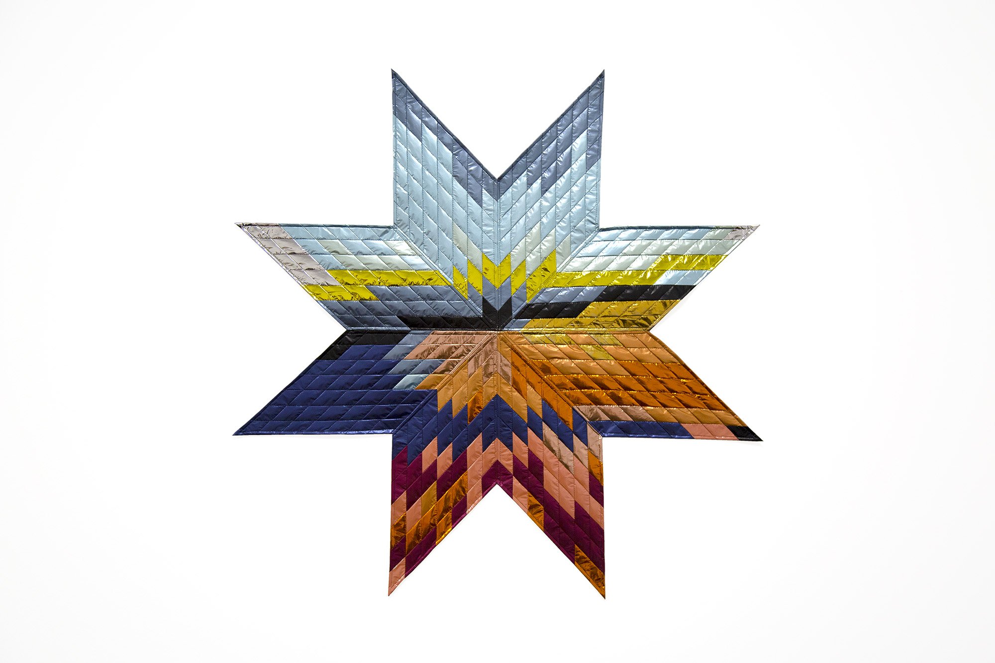    prismatic star  , 2022 quilted mylar 22 x 22 in. 