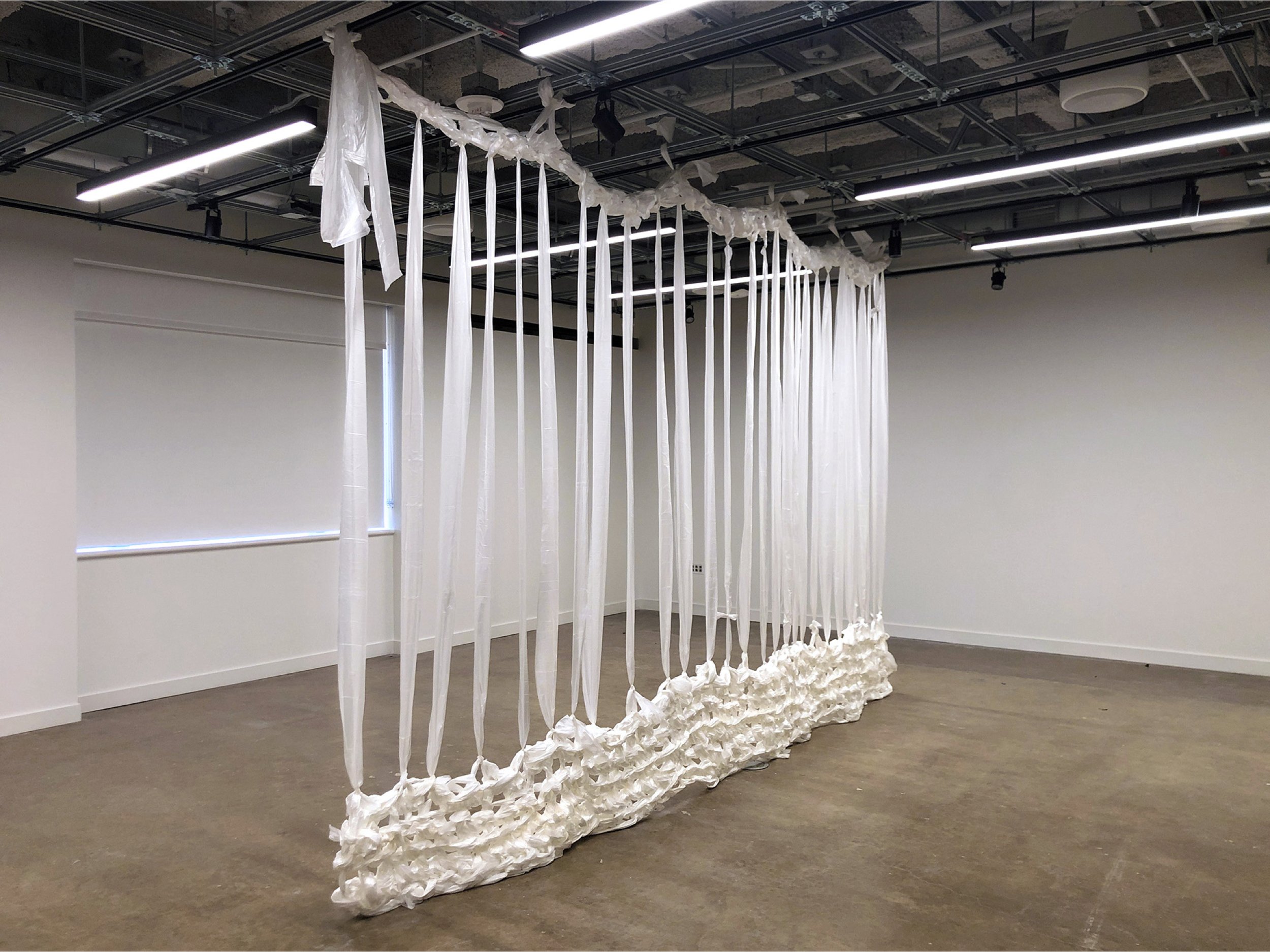 Jace Savala Observation, 2021 Southern Methodist University Material Explorations / Explore a specific aspect of your identity through material. Jace used trash bags to crochet this permeable, impotent version of the U.S./Mexico border wall,