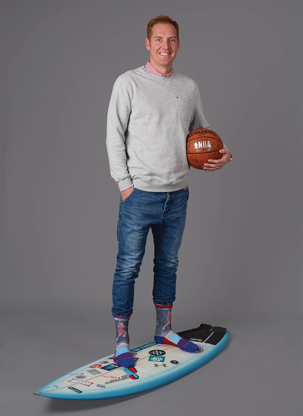 SOCKSTAR: Travis Hansen celebrated “white guys who can dunk” with his Brent Barry knee-highs. Barry won the 1996 NBA Slam Dunk Championships, which is the same year this 6-foot-6 Orem dunker was leading the Mountain View Bruins to the region championship. (Photo by Dave Blackhurst/UVBizQ)