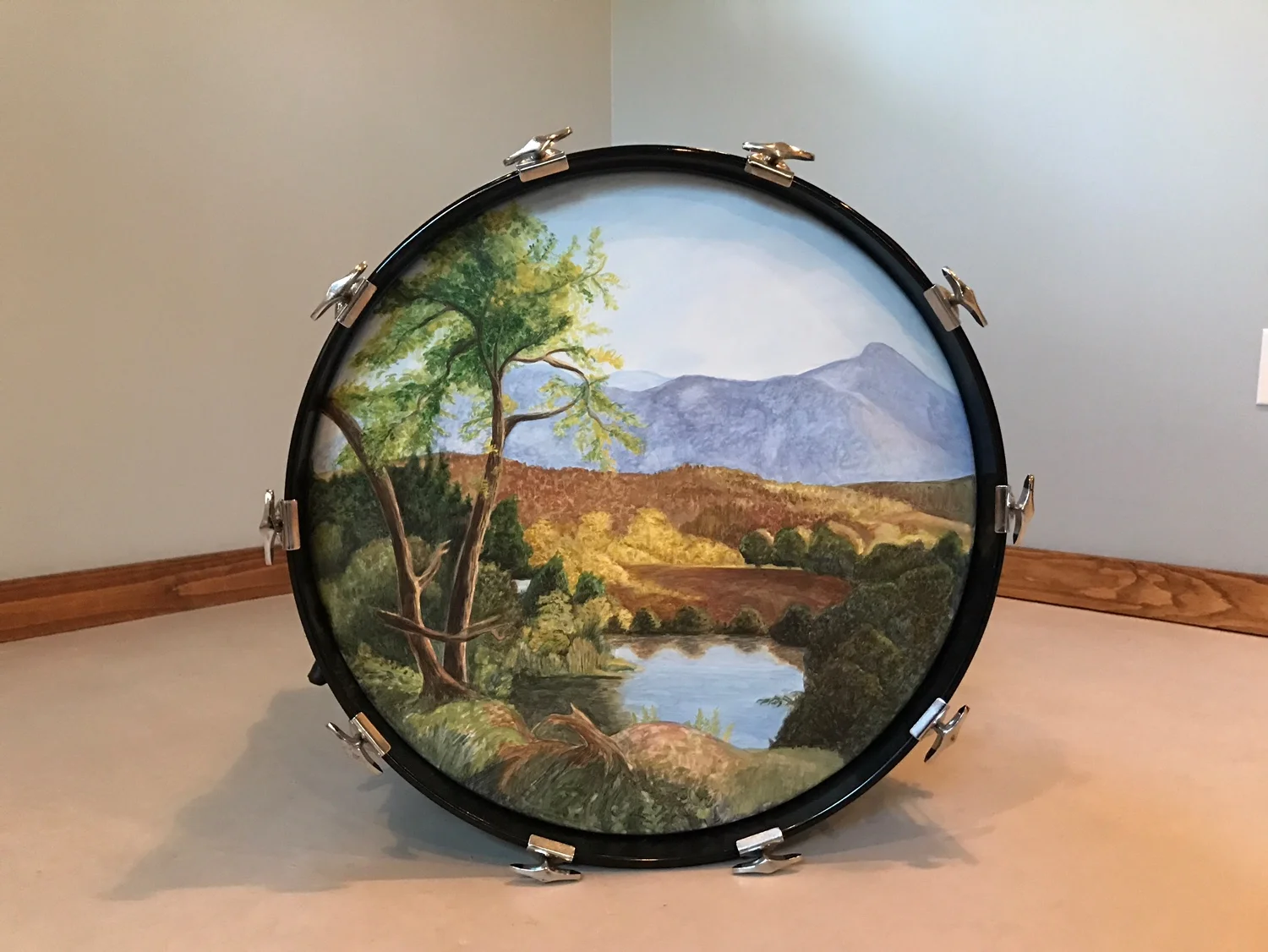 Hand-Painted Transcendentalist Landscape on Drum Head