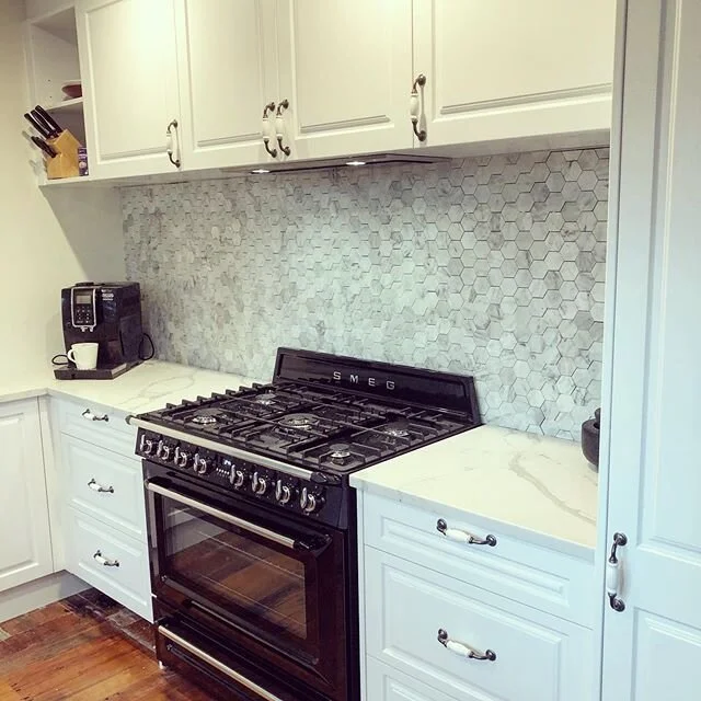 Today&rsquo;s job 
Kitchen splash back #carraramarble #kitchen Reno