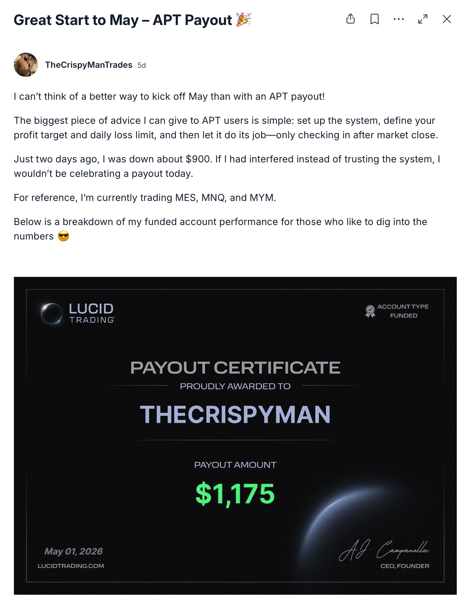 NQ Bot Payouts