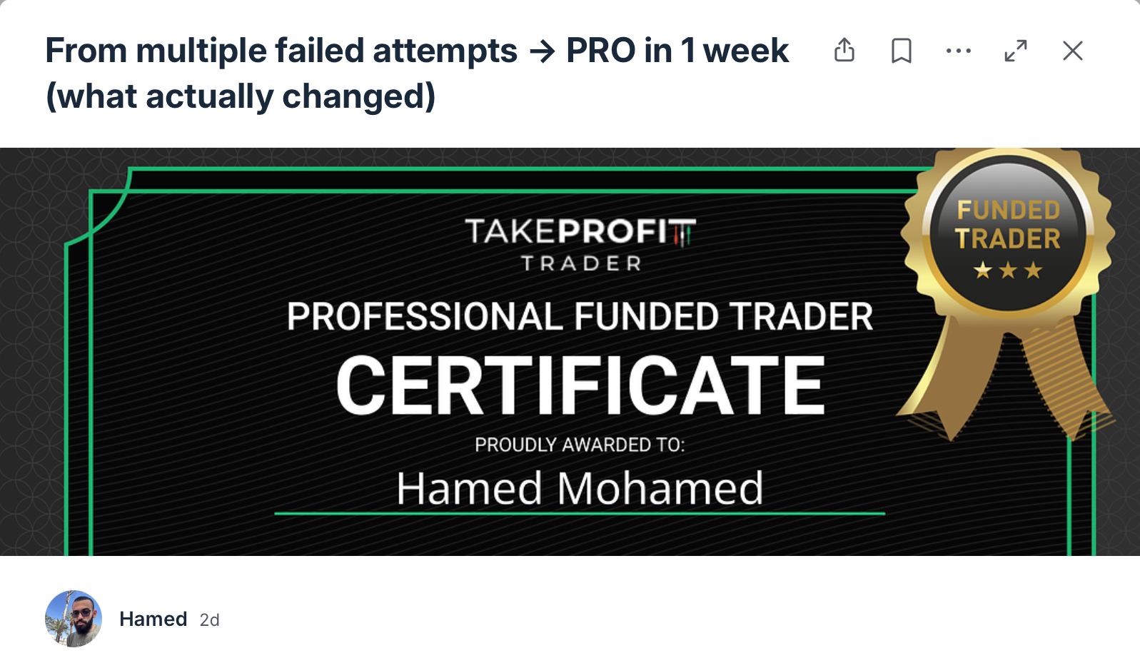 Trader's Thinktank Member Gets Funded