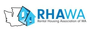 Logo of the Rental Housing Association of Washington with a stylized house and outline of the state of Washington