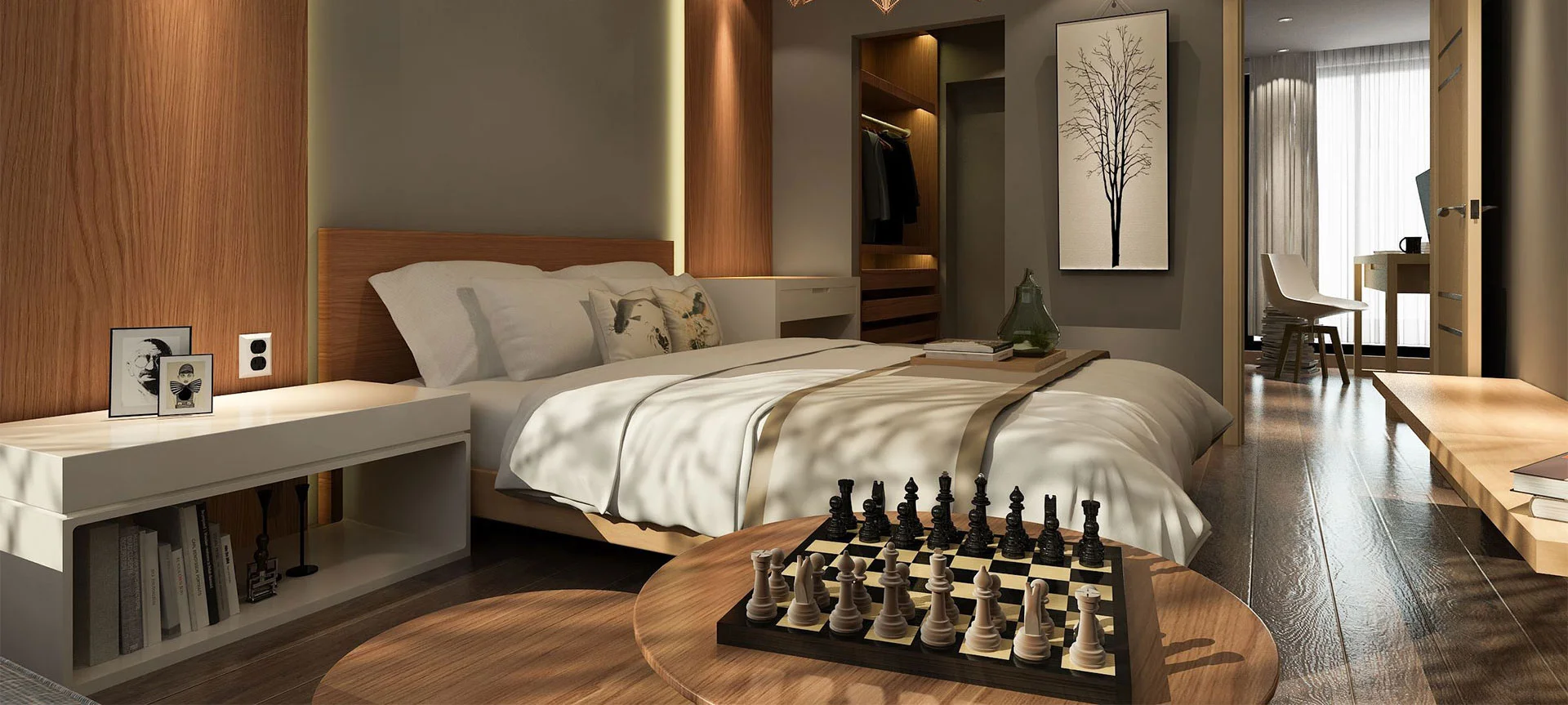 modern-bedroom-set-brown-paneled-walls-chessboard-.jpeg