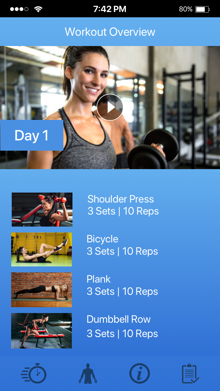 Preview the details of each workout through video and overview list