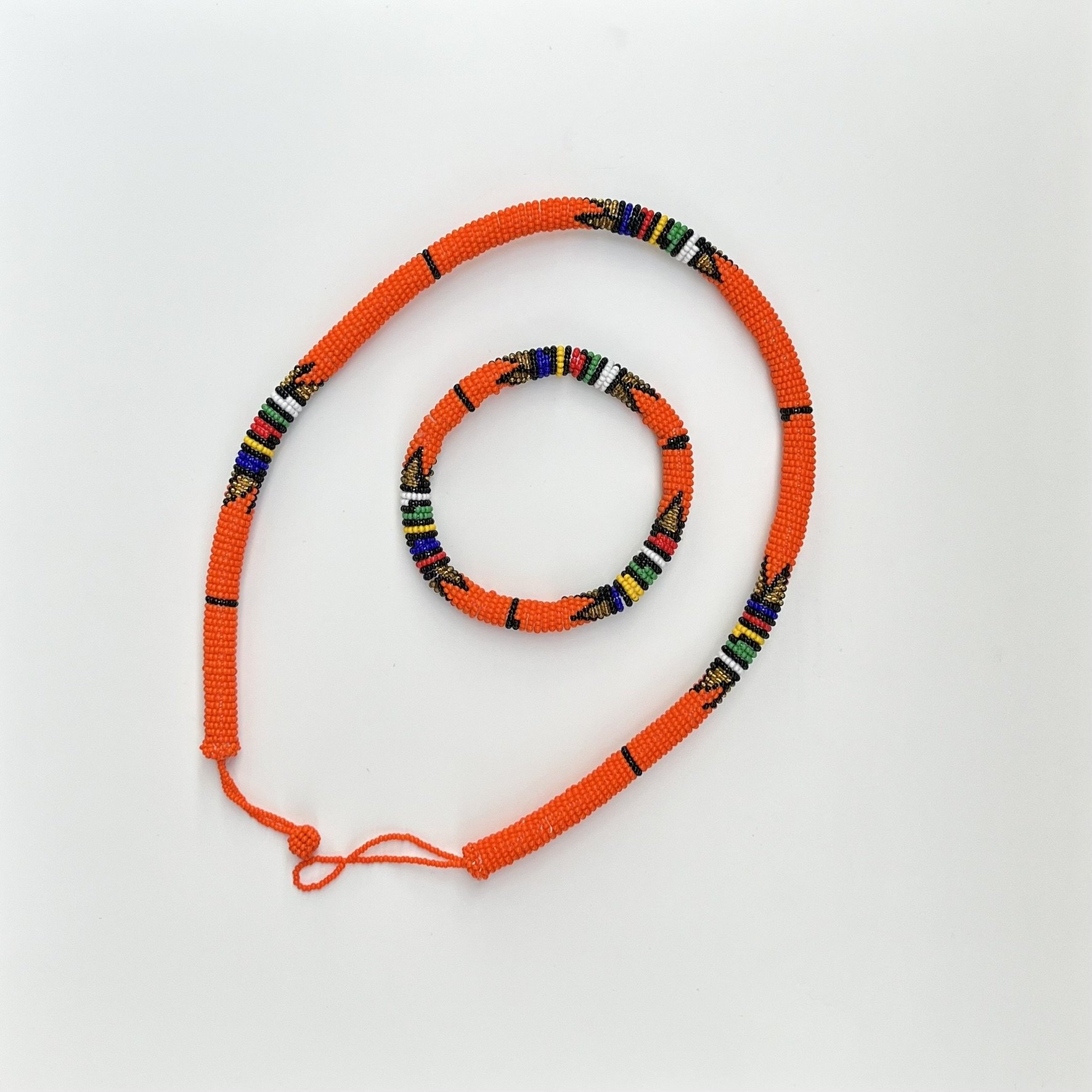 Zulu Beaded Necklace  Headband and Bangle Set in Orange 2.JPEG