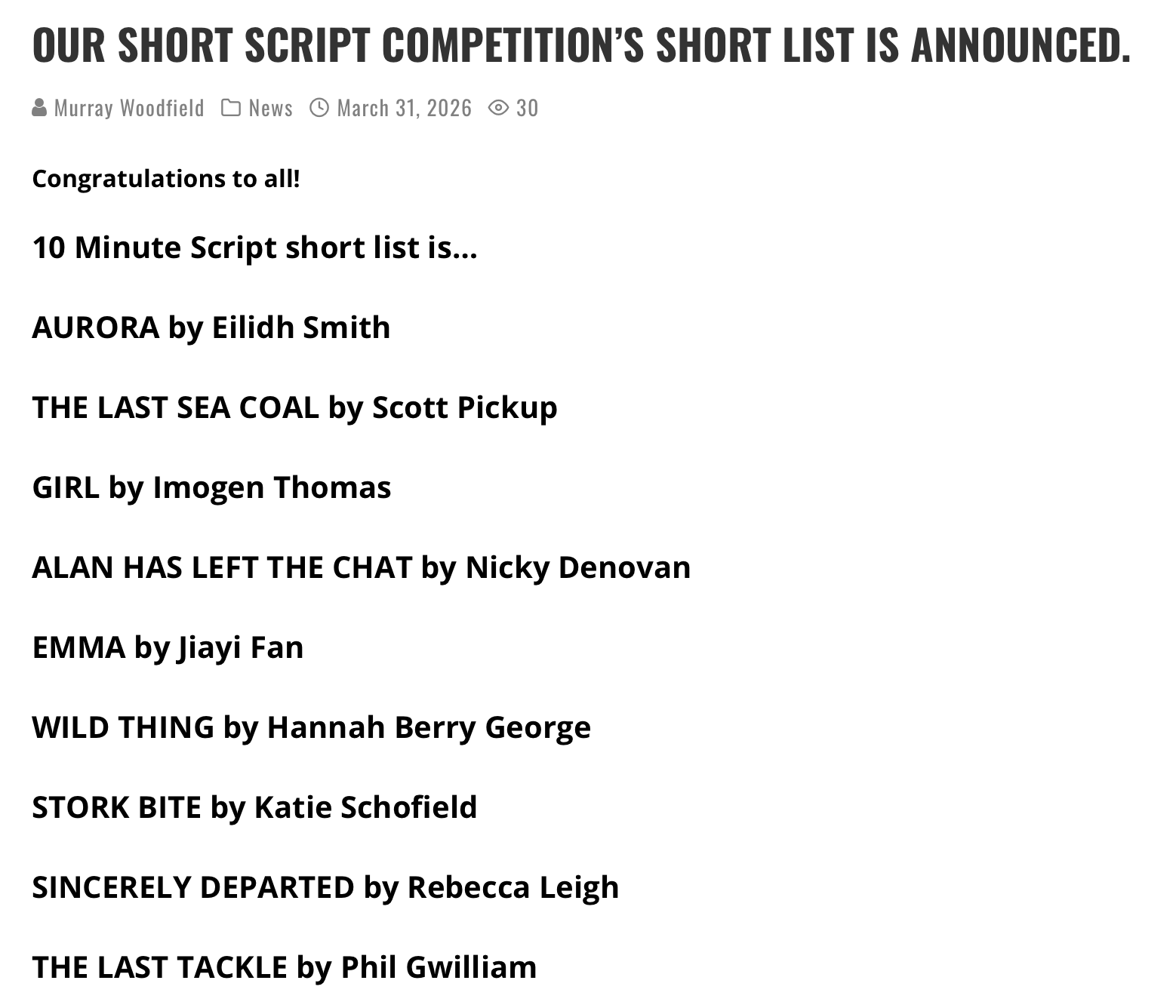 ALAN MADE THE SHORTLIST! THANK YOU, UK FILM FESTIVAL LONDON — NICKY DENOVAN