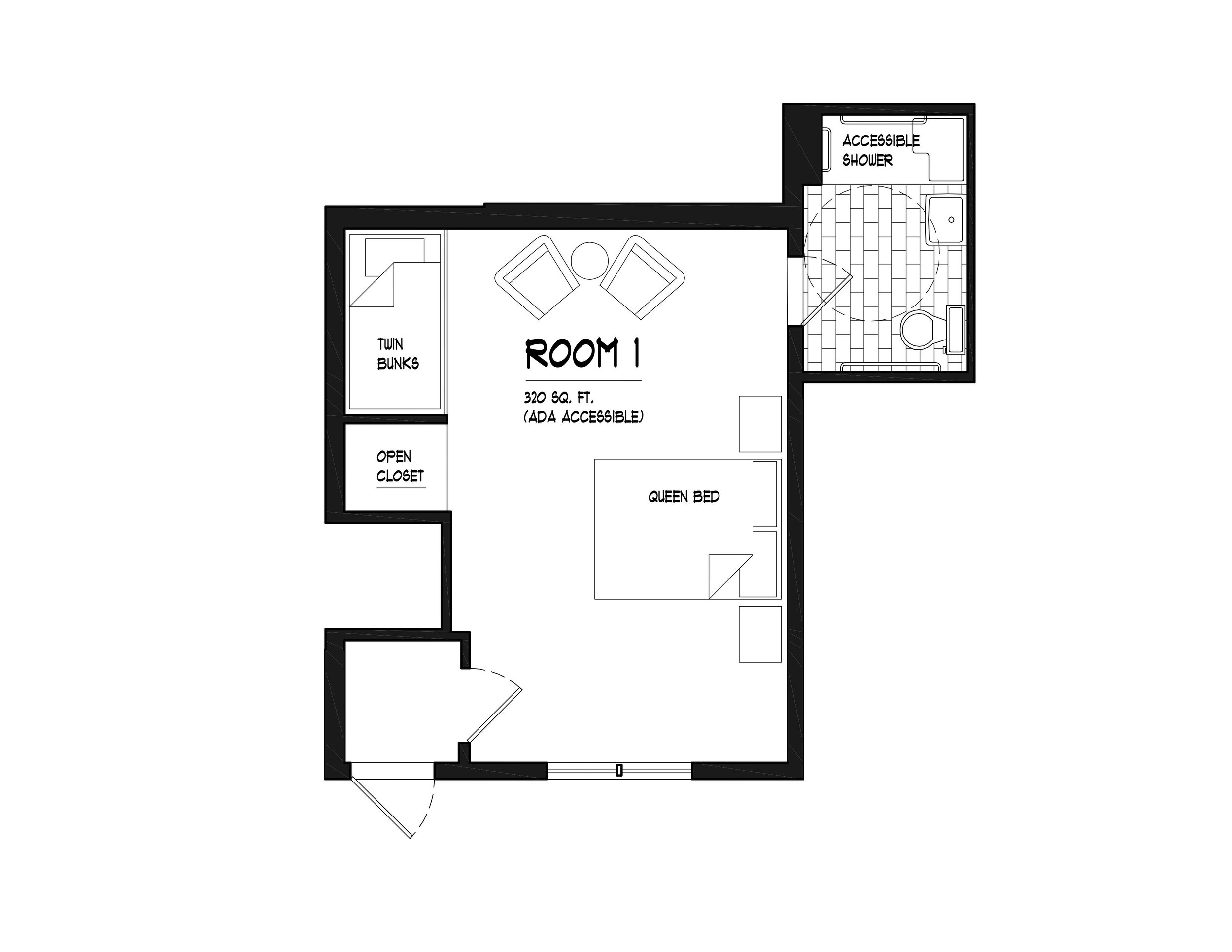 Queen + Bunk Bed Layout