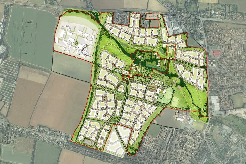 Site Plan For Three Elms Development surrounding Huntington Hamlet a designated Conservation Area.