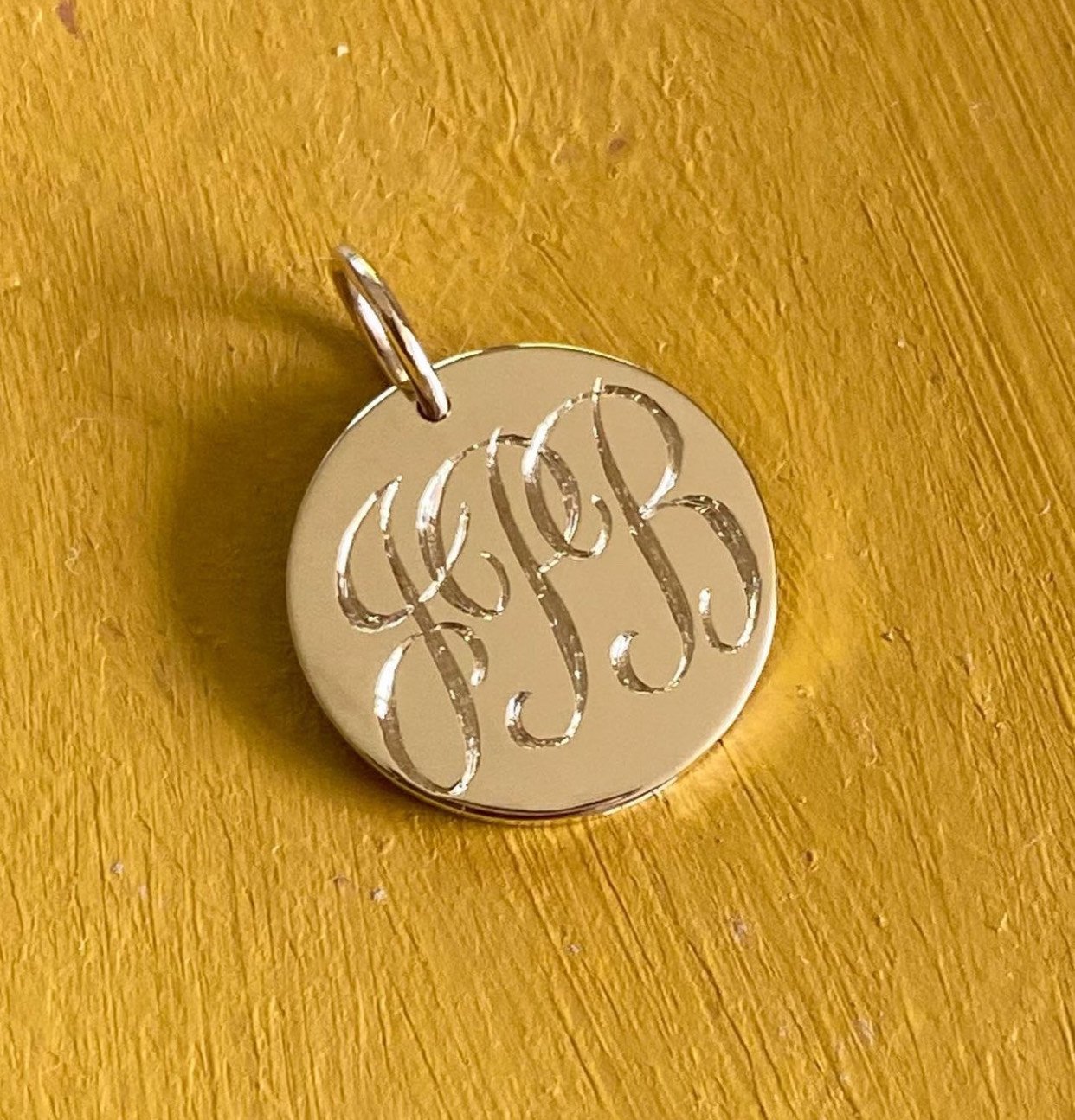 JPB Monogram in a Script font, Medium Disc Pendant