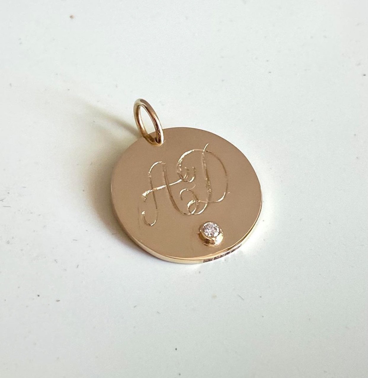 Large Engraved Disc Pendant with Bezel Set Diamond 