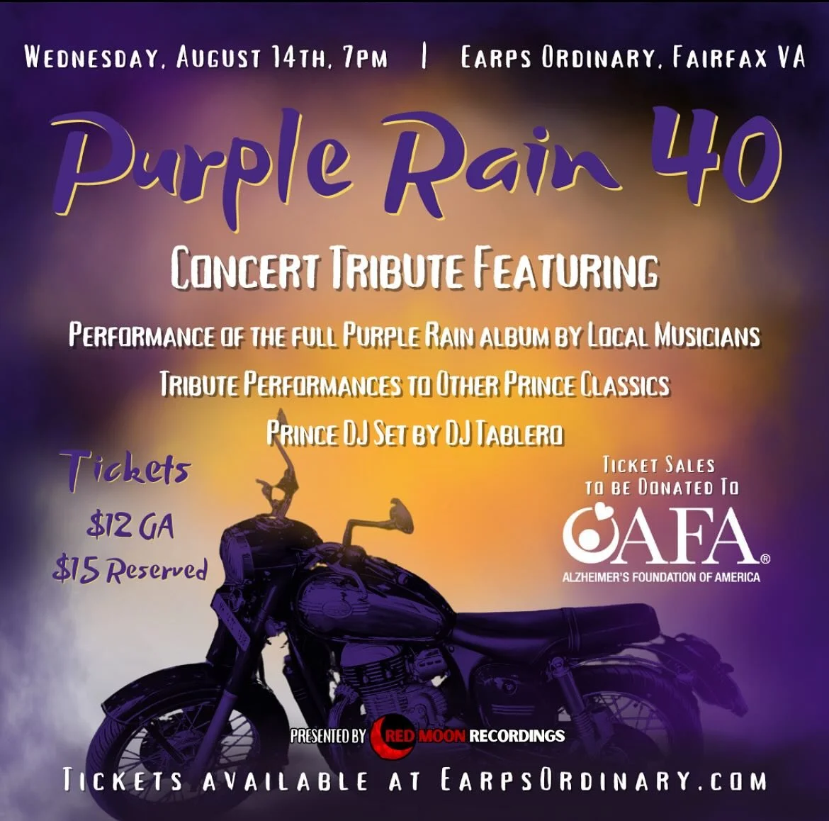 Tonight at @earpsordinary in Fairfax, Virginia!  I&rsquo;ll be participating in this Tribute to 40 Years of Prince&rsquo;s Purple Rain!
