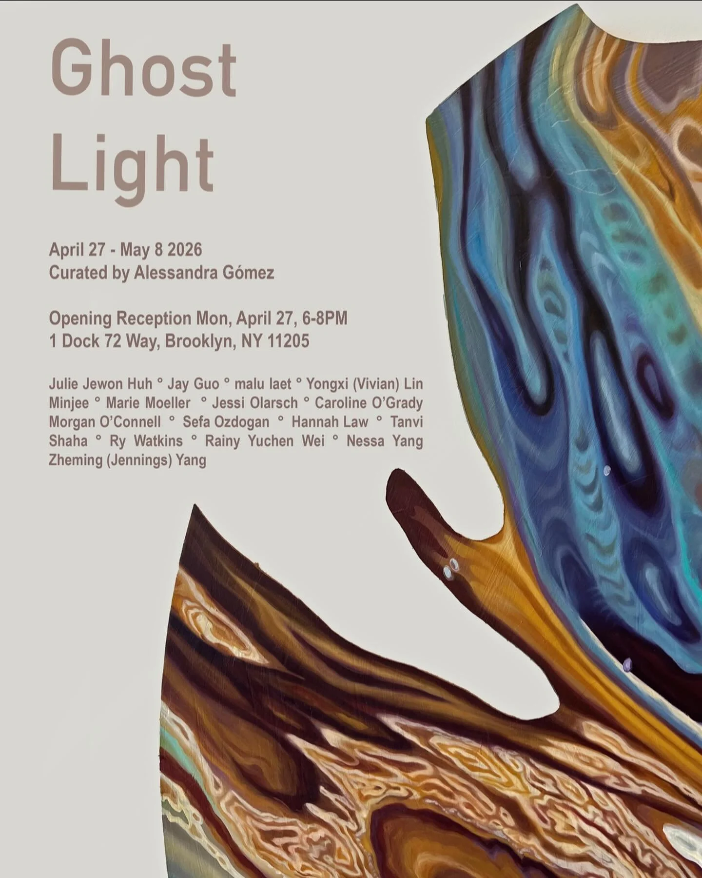 Excited for @prattfineart Thesis Show, Ghost Light, curated by @alessandrrraaa 
Opens April 27th 6-8PM at Dock 72 in the Brooklyn Navy Yard, and will be on view until May 8th

Come check it out! Featuring all these incredible artists :) You can reser