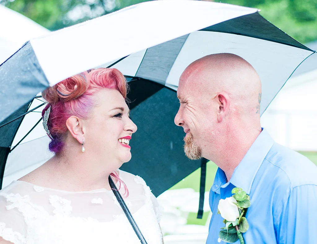 Bride and Groom under umbrella