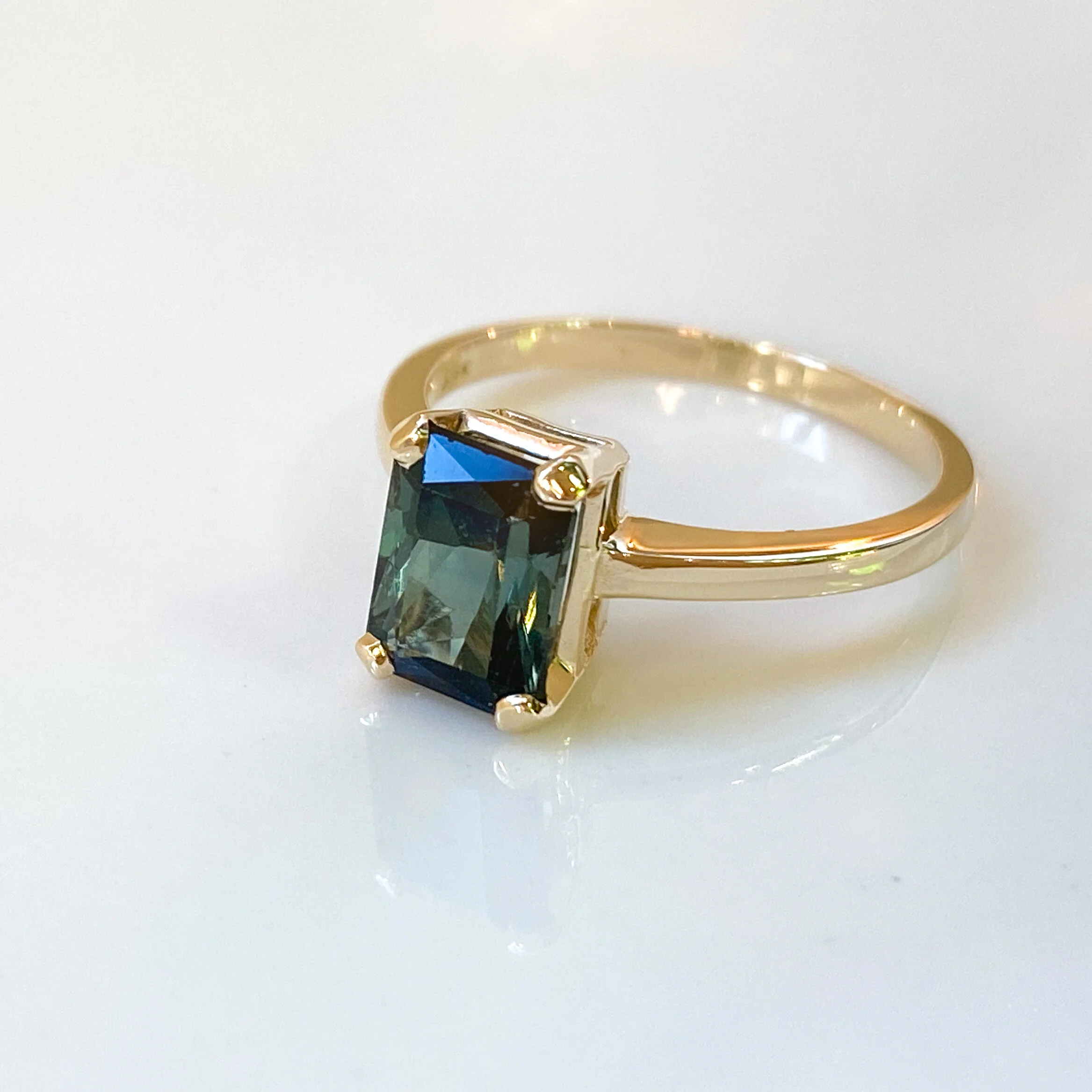 14k Yellow Gold Emerald Cut Ring with Green Tourmaline