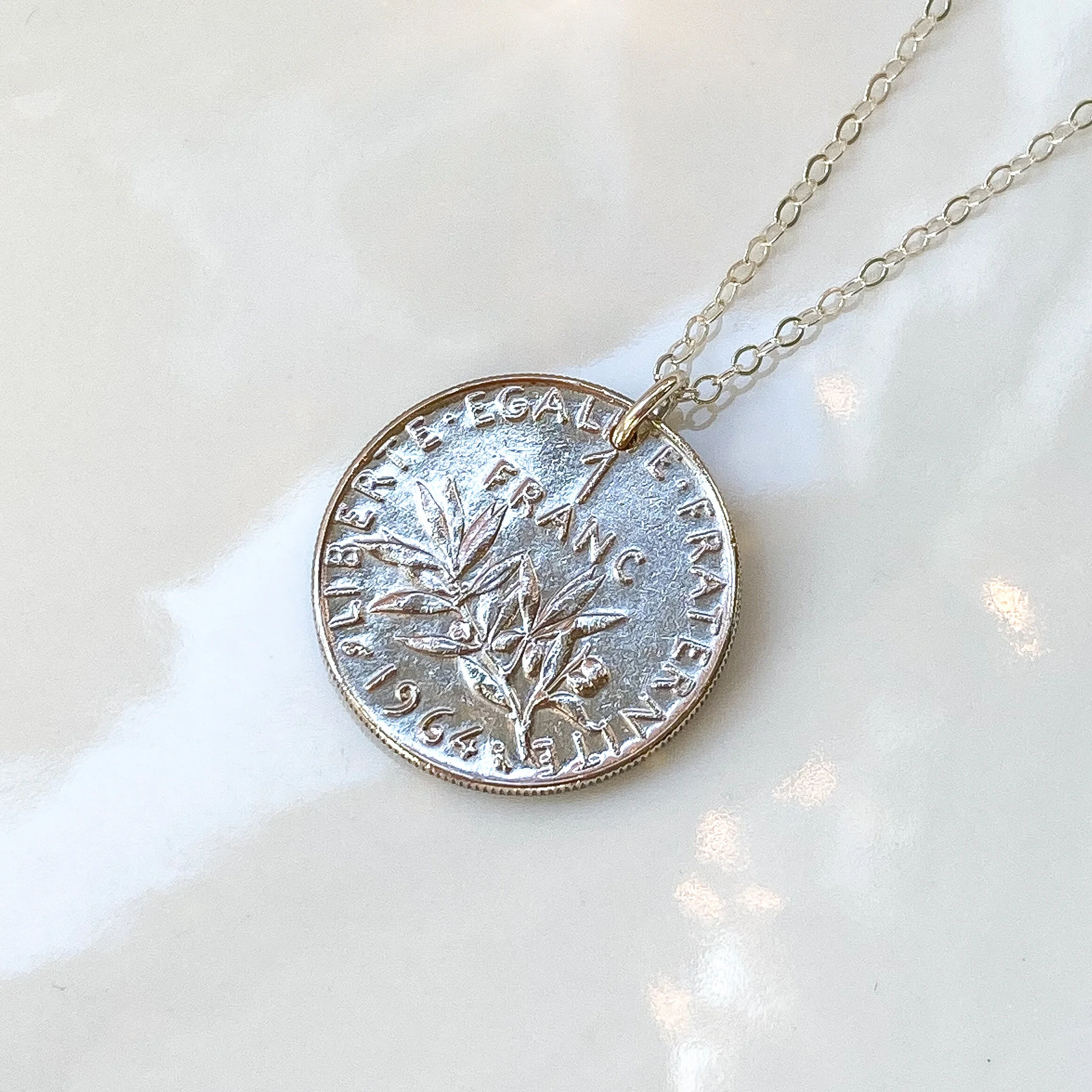 One Franc Coin Necklace Sterling Silver
