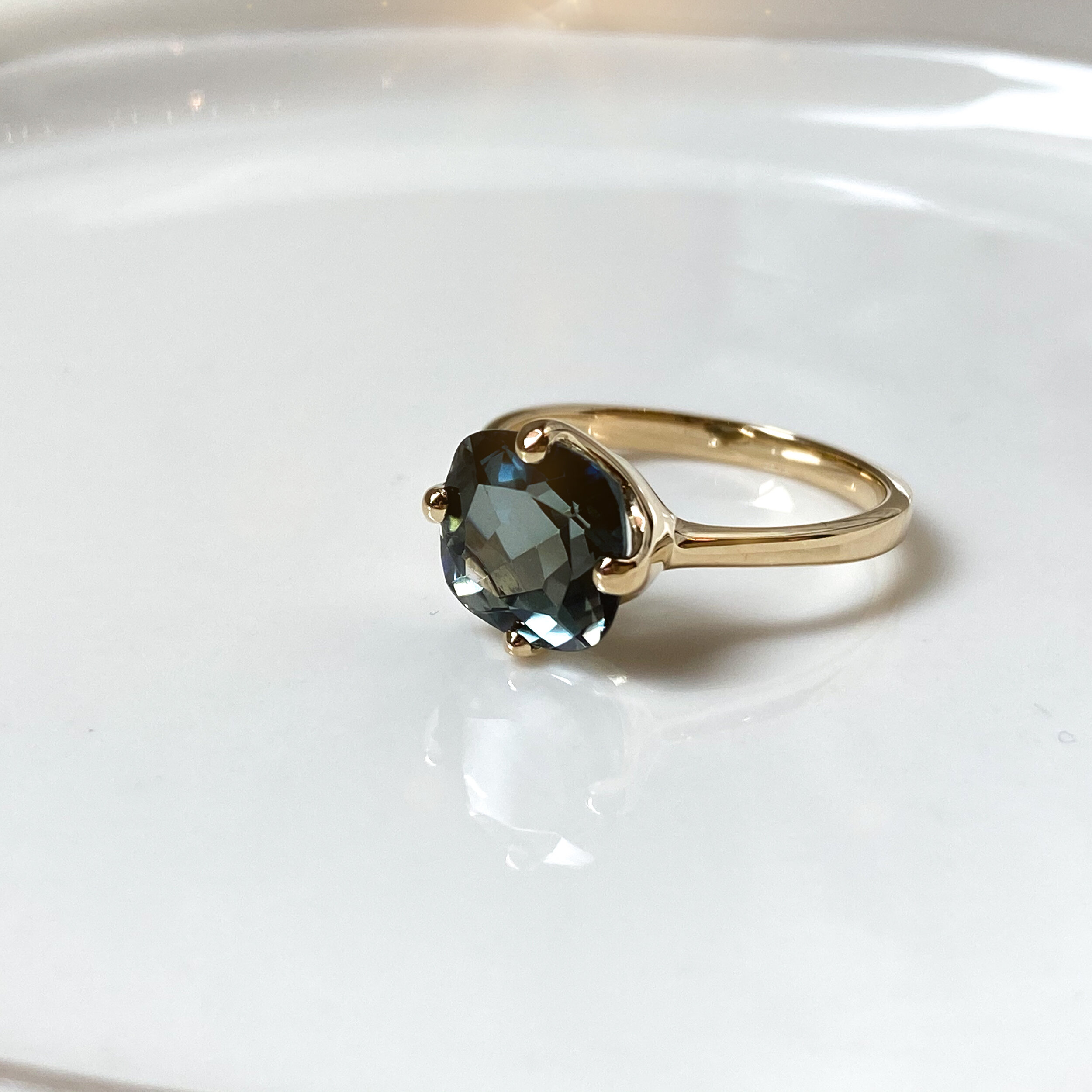 14k Yellow Gold Narae with Dark Green Quartz