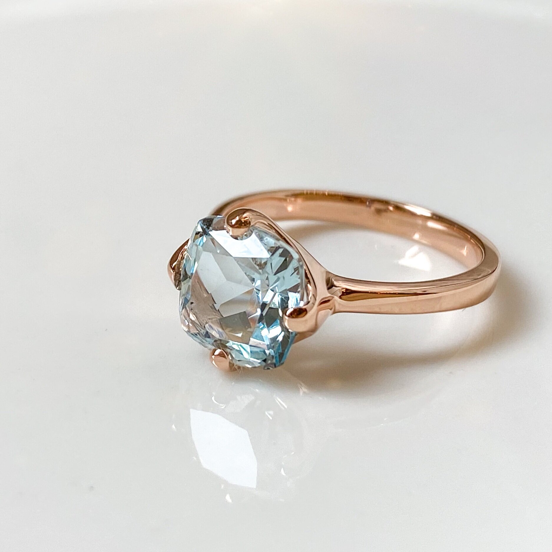 14k rose gold ring with aquamarine