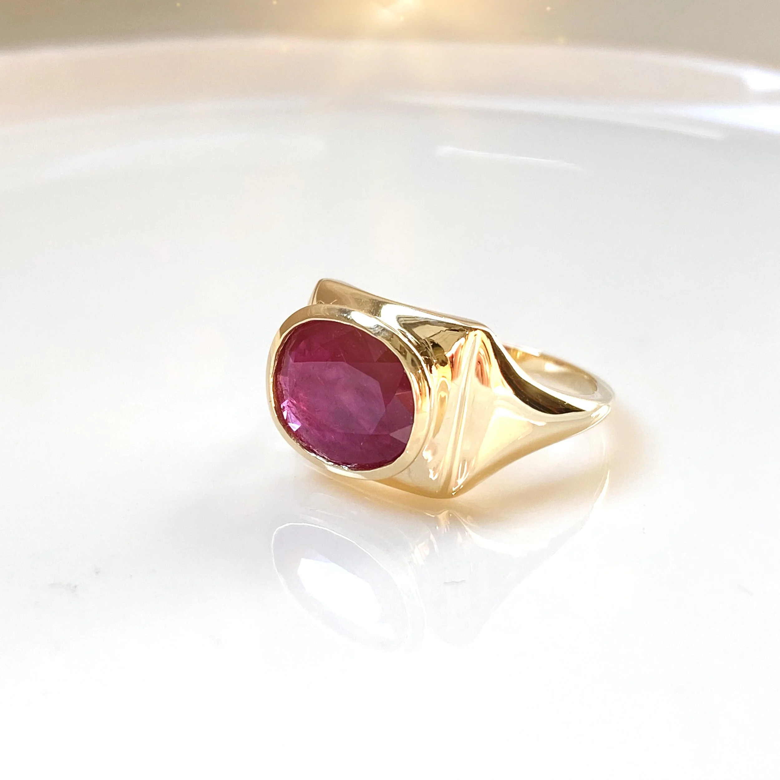14k Yellow Gold Oval Baroque Ring with Ruby