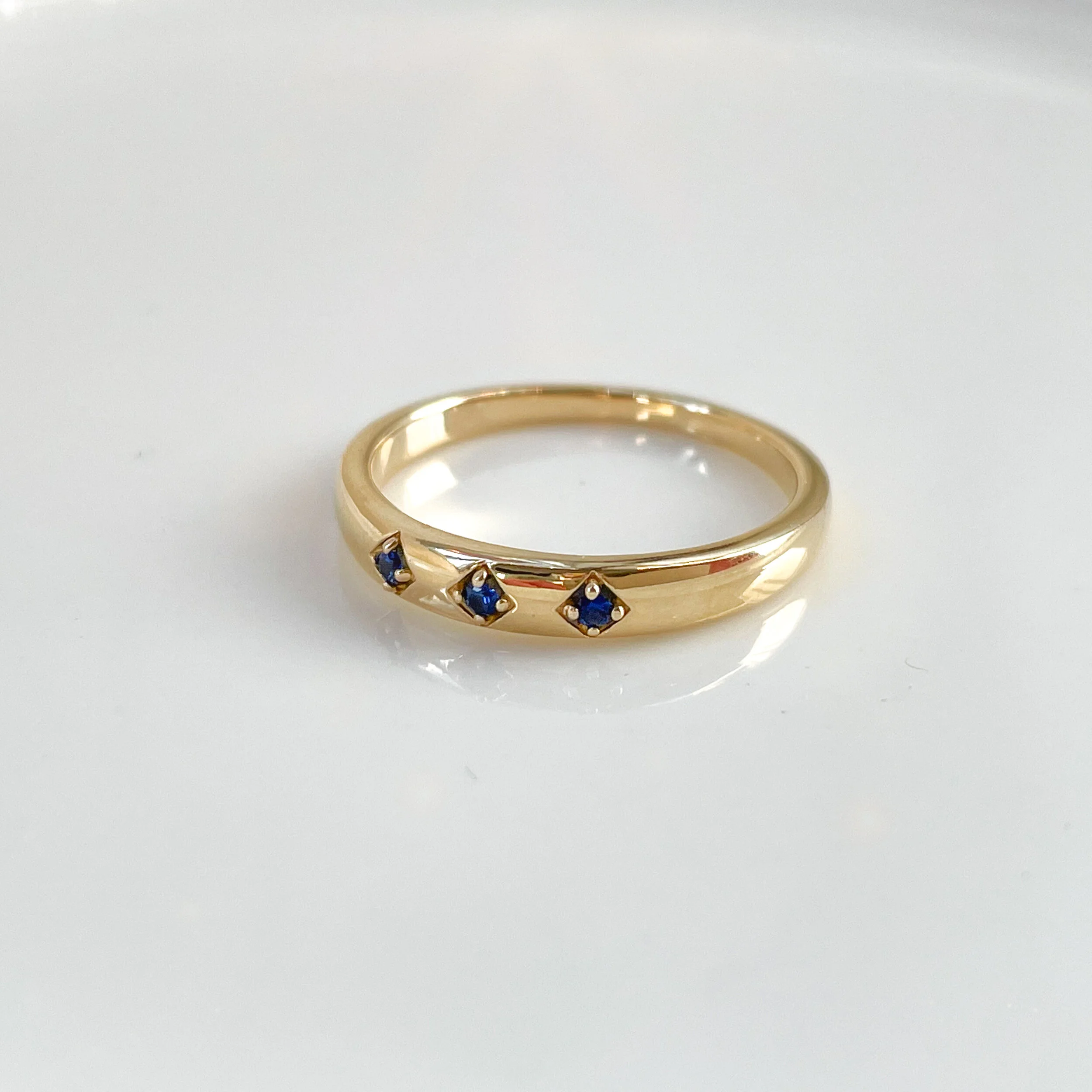 14k Yellow Gold Blue Sapphire Stackable Ring