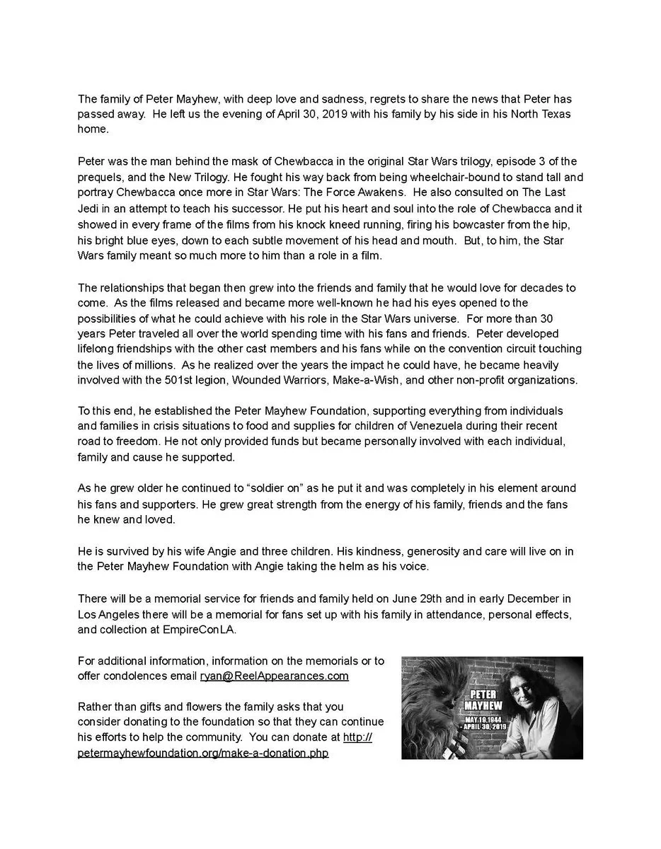 A statement from the Mayhew family that they shared on Twitter.