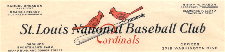 St. Louis Cardinals Jersey Logo (1951) - (Home) Two cardinals on a yellow  baseball bat with Cardinals wr…