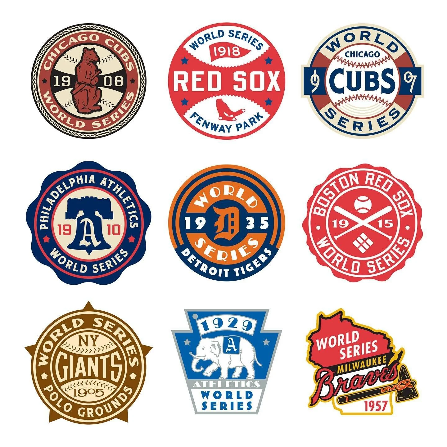 There was no official World Series logo until 1978. In 2003 (the 100th anniversary of the first modern World Series,) my friends at MLB commissioned me to imagine what logos of the un-logoed past might have looked like. Here are a few.