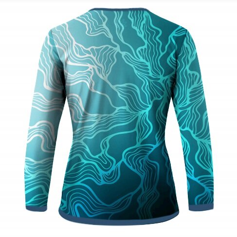 custom sublimated rash guard blue with ocean sea weed print made in usa (Copy)