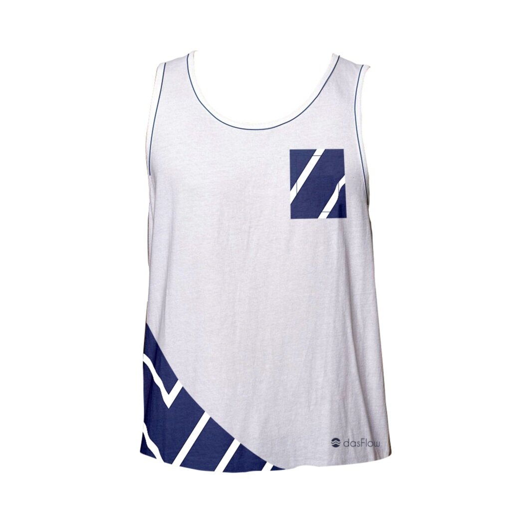 custom sublimated white tank top with navy blue chevon all over design made in usa (Copy)