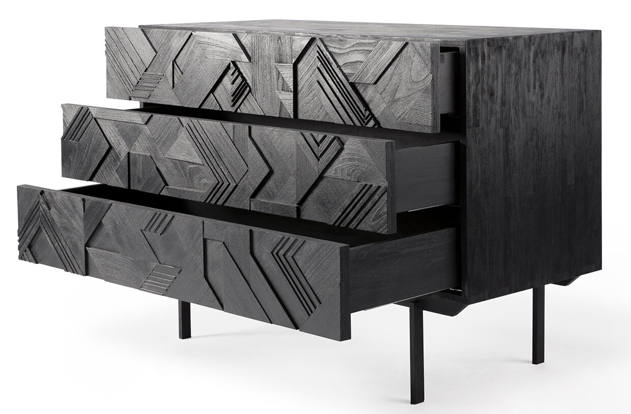Industry West All Black Teak Graphic Chest of Drawers