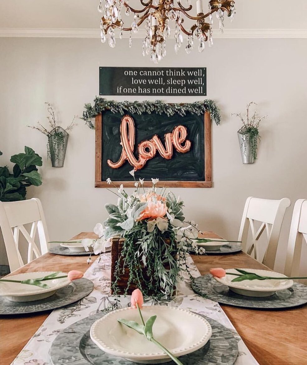 It&rsquo;s the month of L-O-V-E 💕 and we are here for it! The time to tell your loved ones what they mean to you is always NOW. We agree with these words from Julia Child, on our metal sign in @peoniesandtwine Lara&rsquo;s beautiful dining room. 😍 