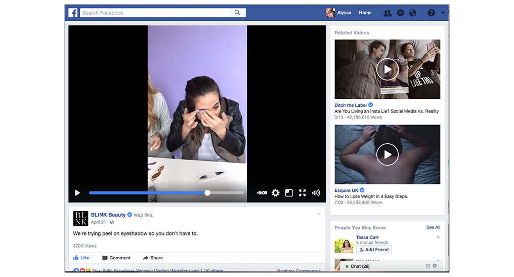 Facebook Live with over 370k views: "Peel-On Eye Shadow"