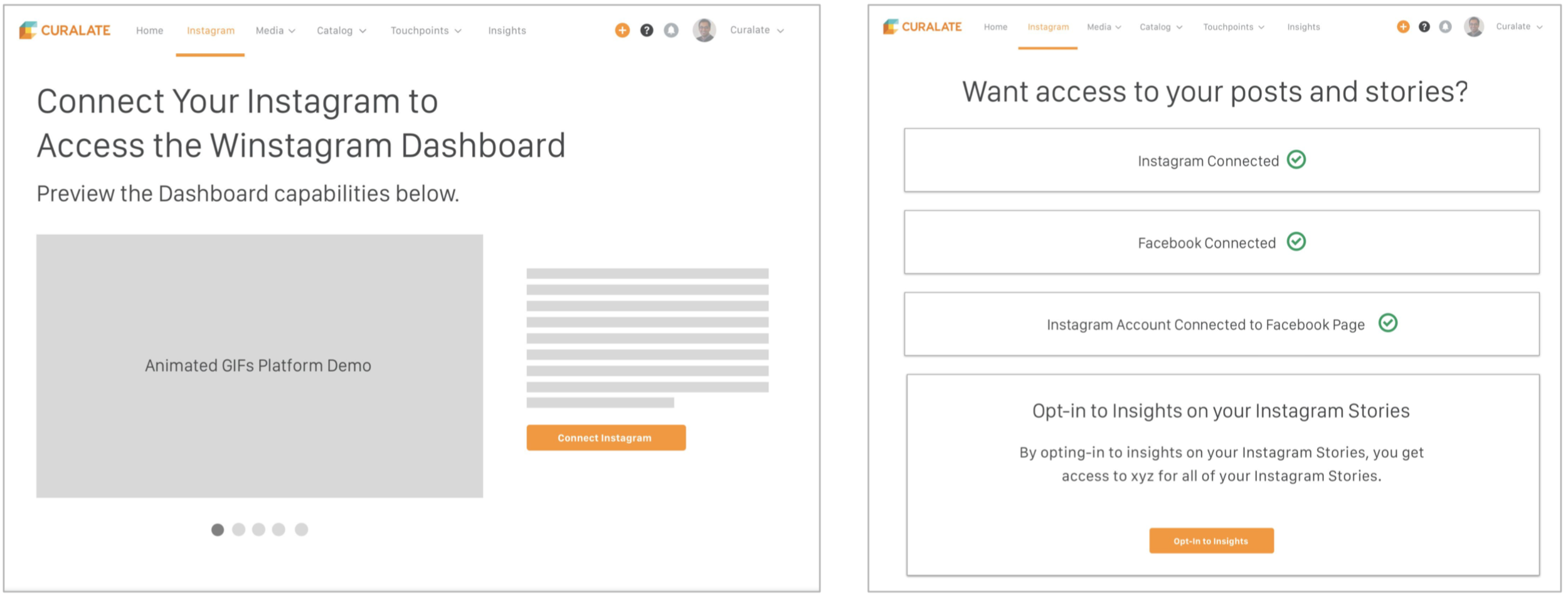 Wireframes for Option 2
