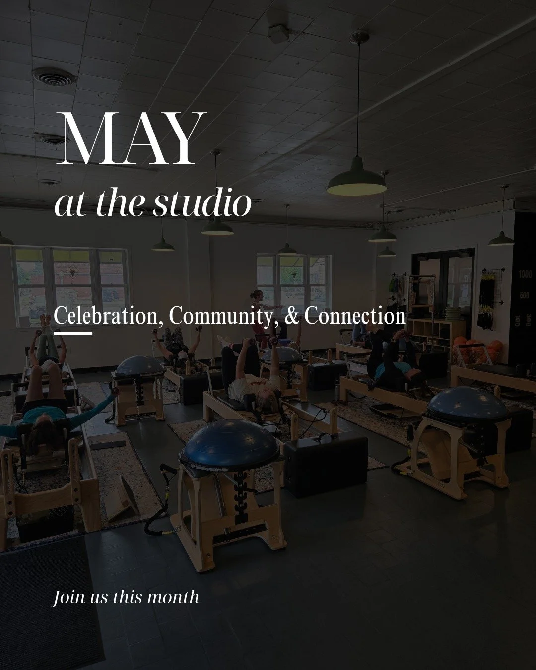 May at the studio

A month of celebration, community, and connection

We&rsquo;re celebrating 16 years of this space, the people who make it what it is, and the moments that bring us together

From Mother&rsquo;s Day to our Open House
to Pilates for 