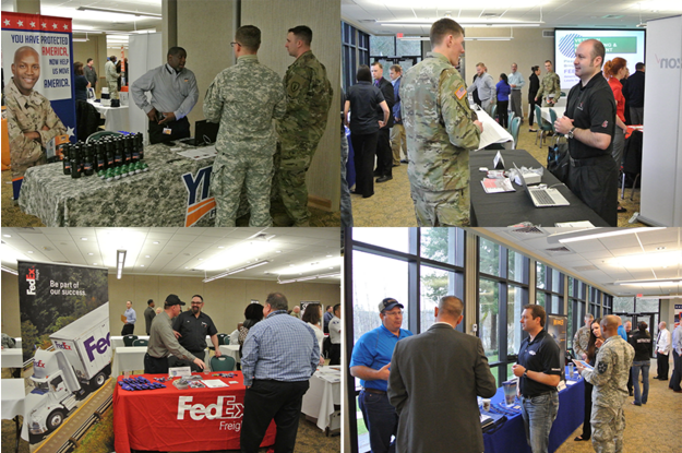 Top left to bottom right: YRC Freight, Ryder, FedEx Freight and Werner engaging with active-duty and former service members to help them meet their employment goals.