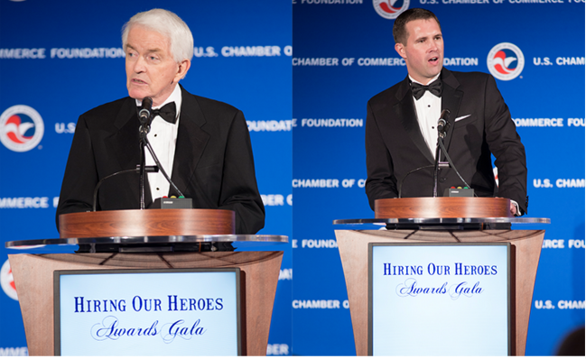 Thomas Donohue, President and CEO of U.S. Chamber of Commerce (left) and Eric Eversole, a Vice President at the U.S. Chamber of Commerce and President of Hiring Our Heroes (right)