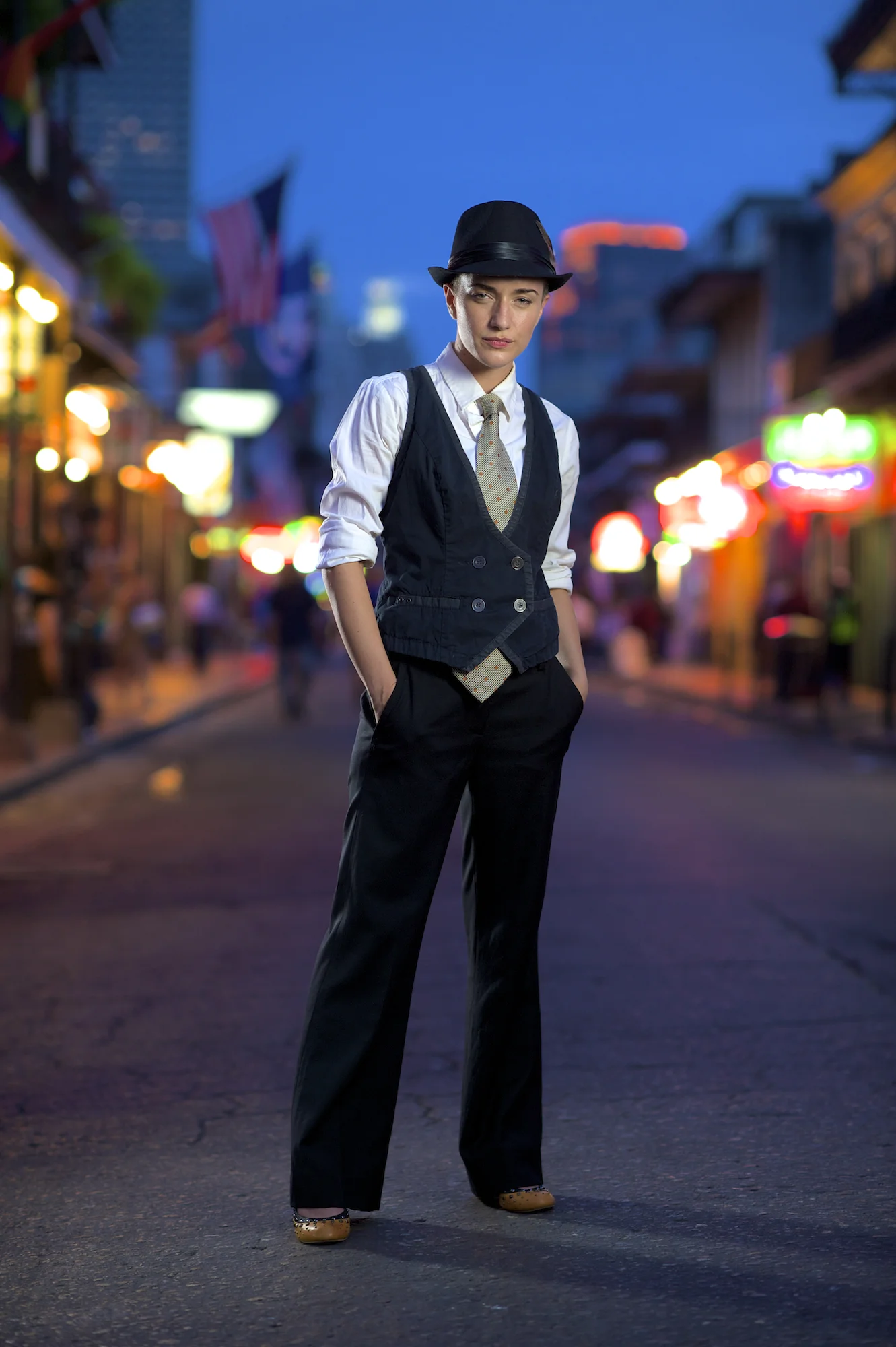 Model, singer, and actor, Kimberly Kaye, photographed in the New Orleans French Quarter by New Orleans based photographer, Marc Pagani