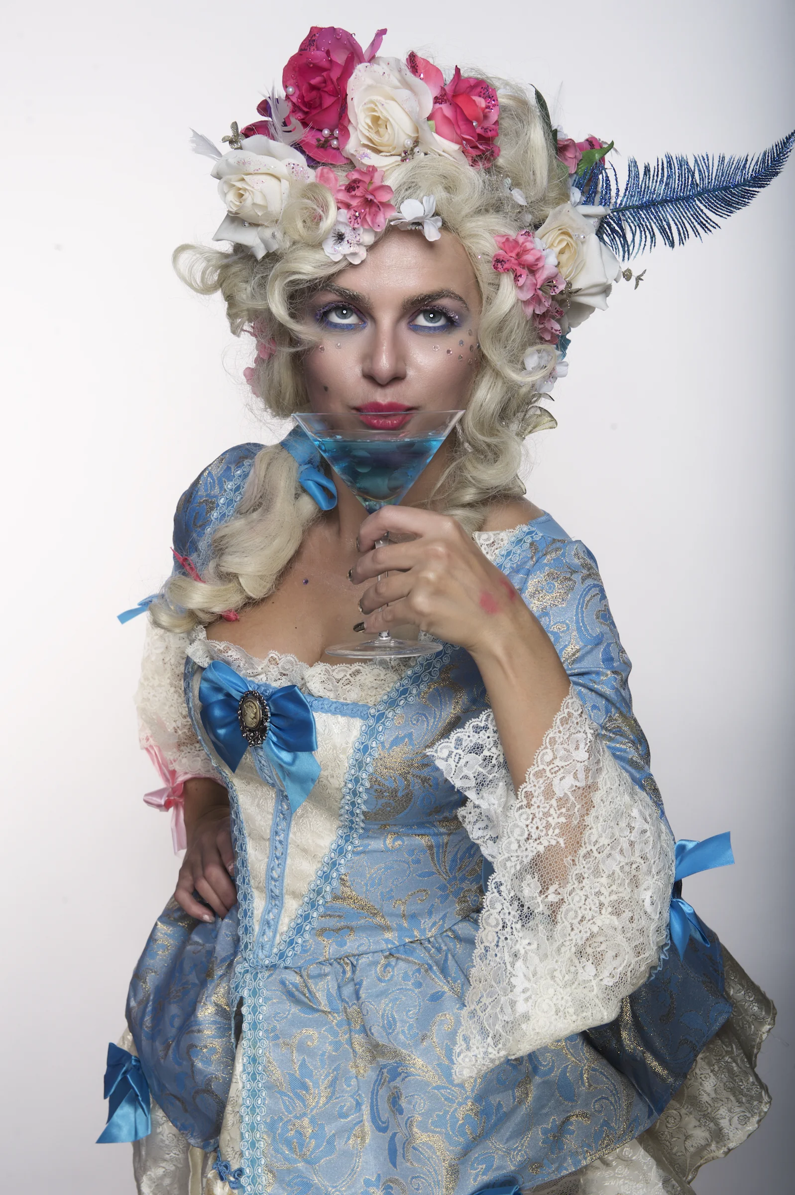 A New Orleans studio portrait headshot of a costume of Marie Antoinette. Image by New Orleans based portrait photographer, Marc Pagani
