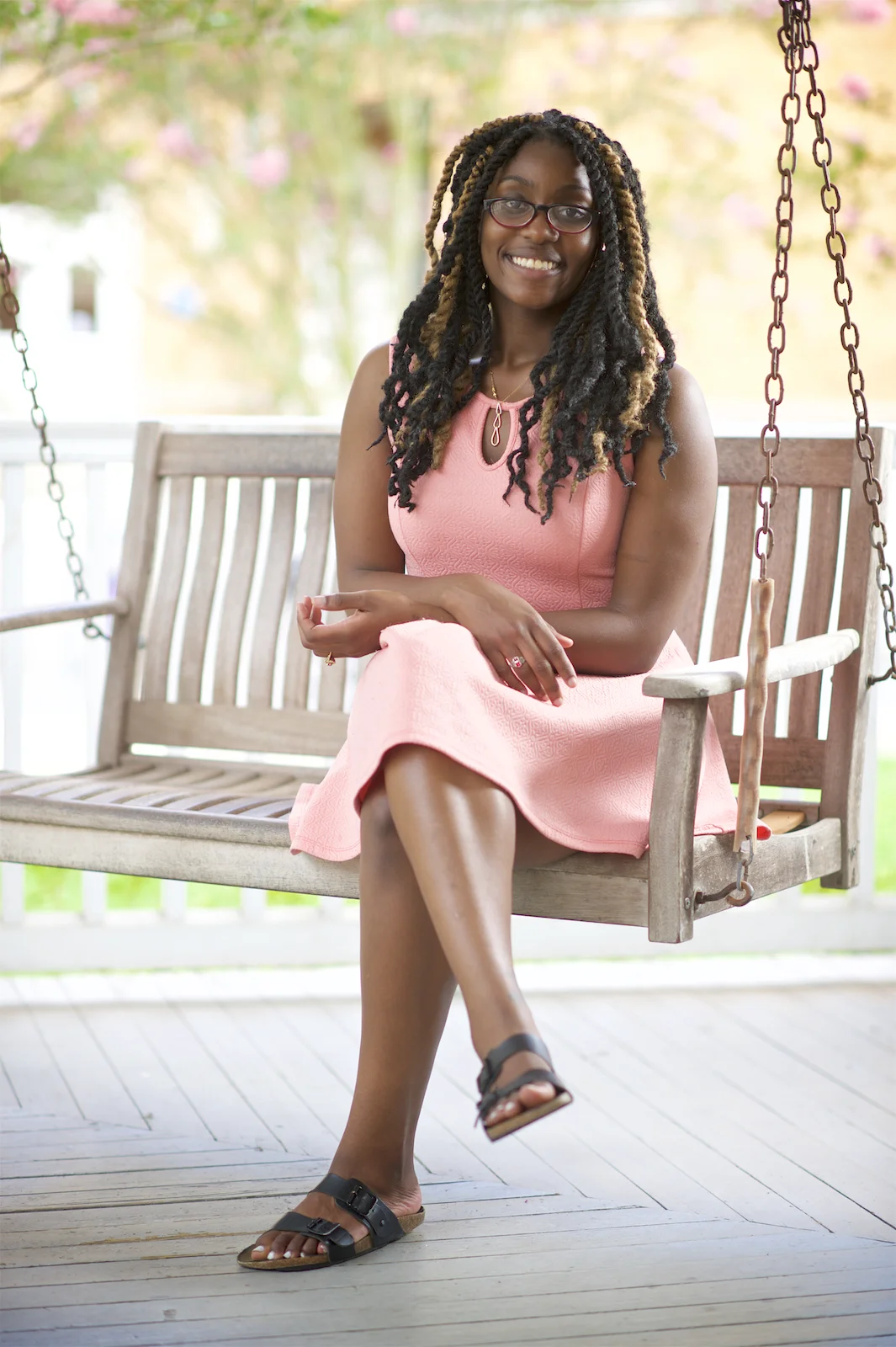 A woman on the campus of Tulane University, photographed by New Orleans based photographer, Marc Pagani