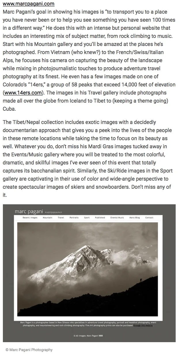 Shutterbug Magazine article about travel photographers, June 2011