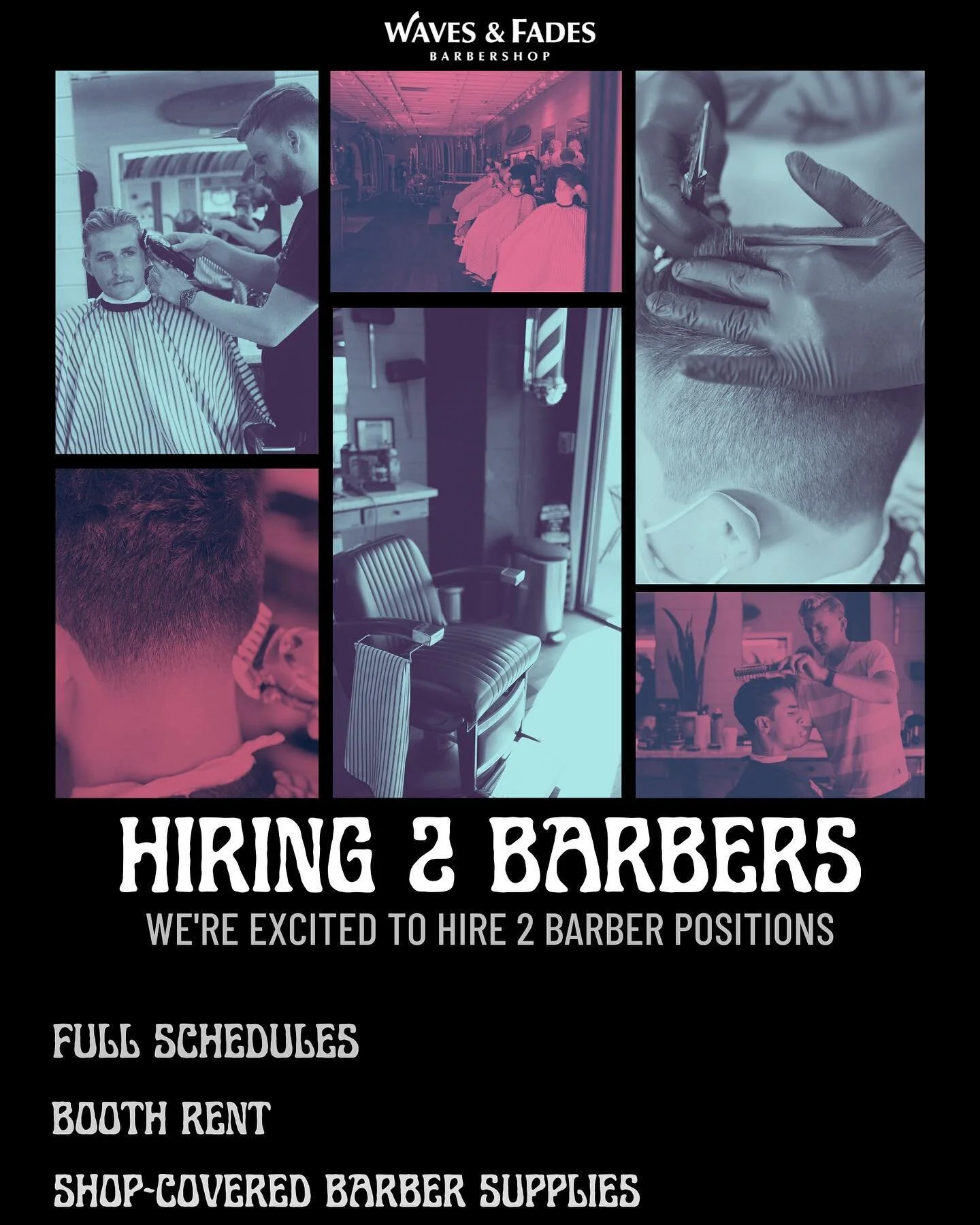 Hey guys! We have dozens of people a day we are unfortunately turning away because we're booked up so far out! We're quickly growing, and we're looking for amazing barbers that want a full schedule. Send us a DM if interested or email at elias.wavesa