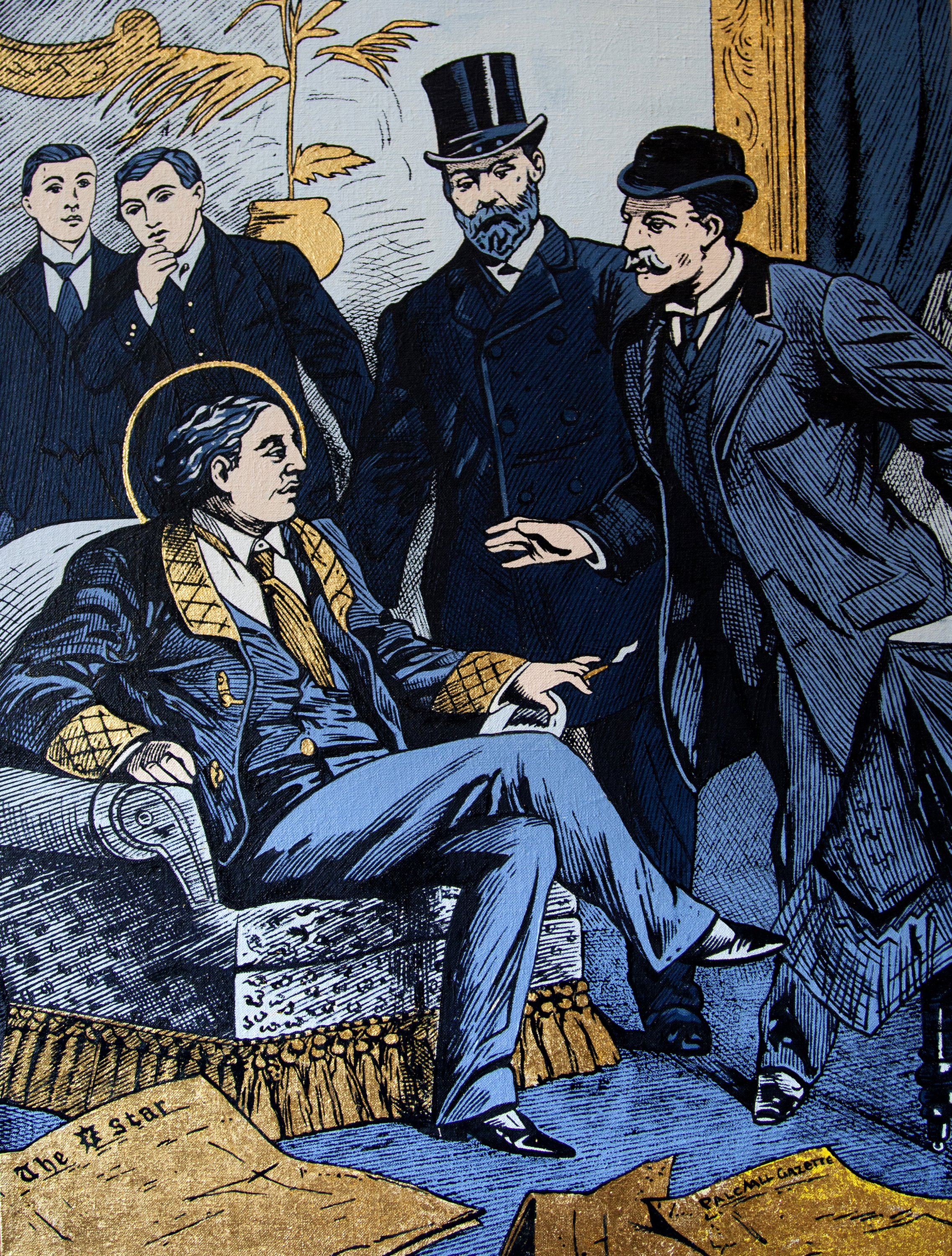 McDermott & McGough, Arrest of Oscar Wilde at the Cadogan Hotel, Oil and Gold Leaf on Linen, 2017 (Courtesy of the Artists)