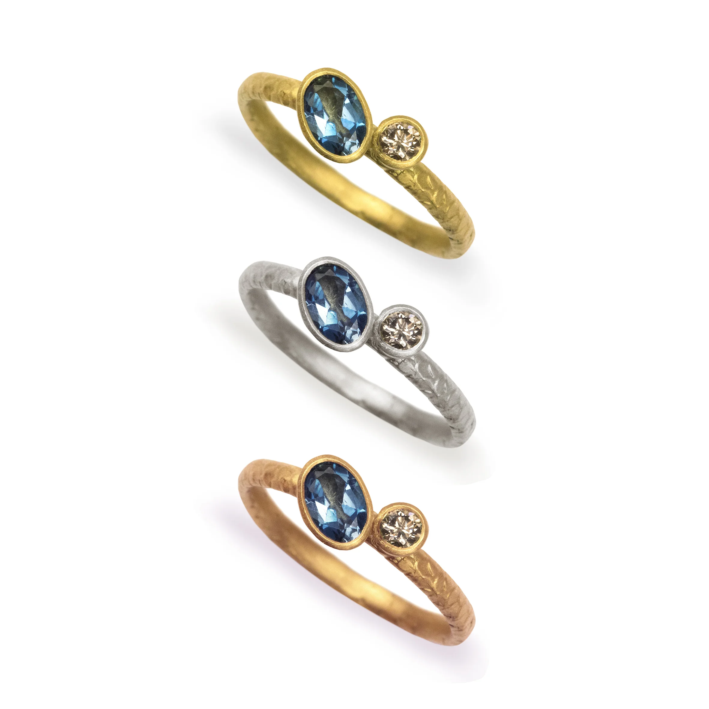 11 Catkin off-set Aquamarine and champagne diamond ring metals.jpg