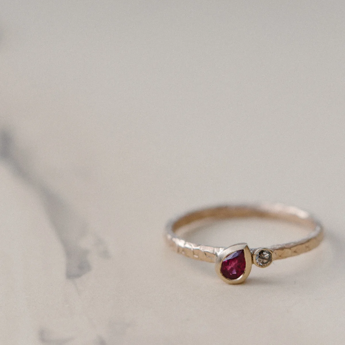 Catkin Off-Set Tourmaline Drop and Diamond Ring