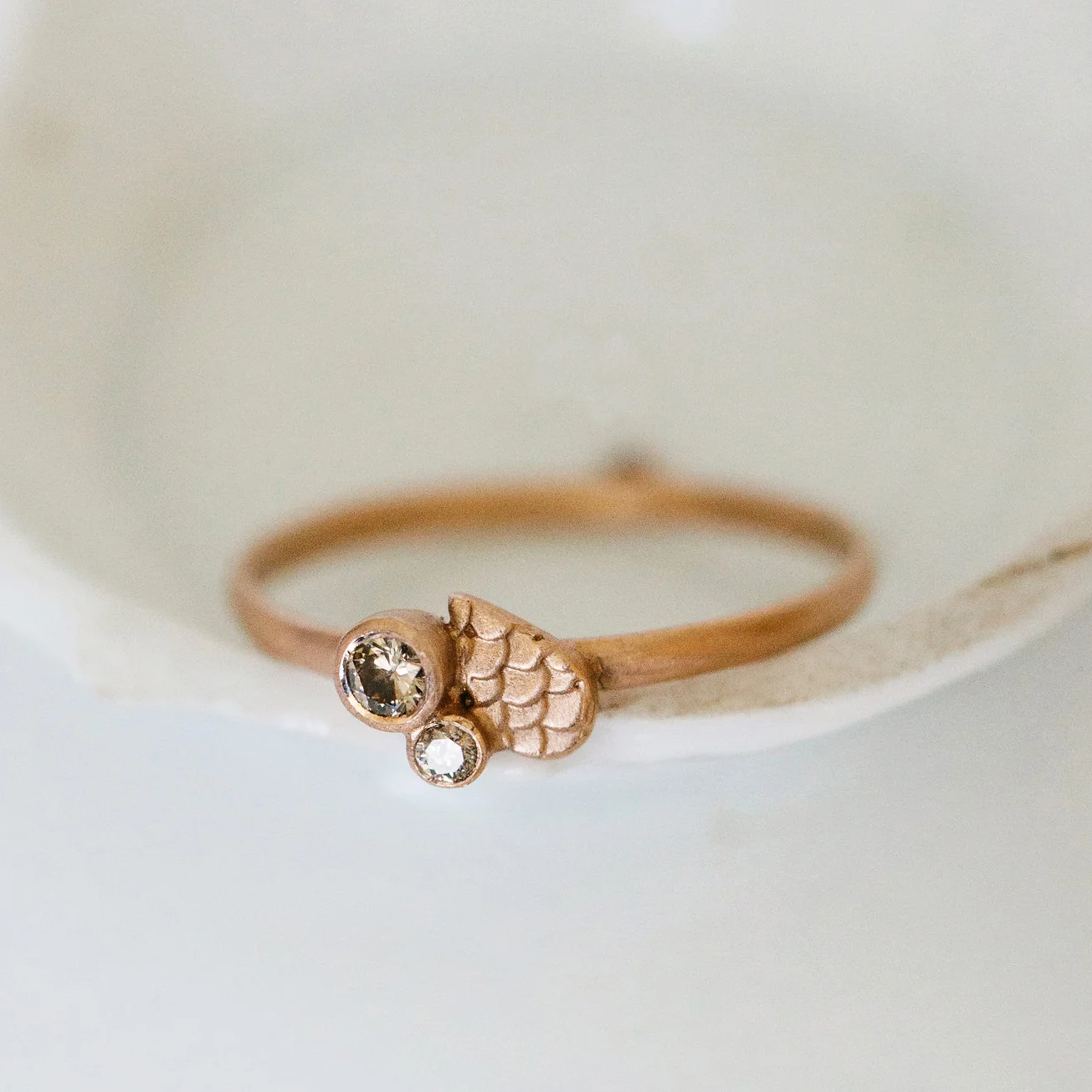 Catkin Droplet Ring with Off-Set Diamonds